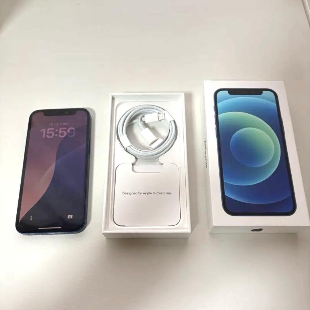 Apple iPhone 12 本体 青色 箱充電ケーブル付きFace ID故障