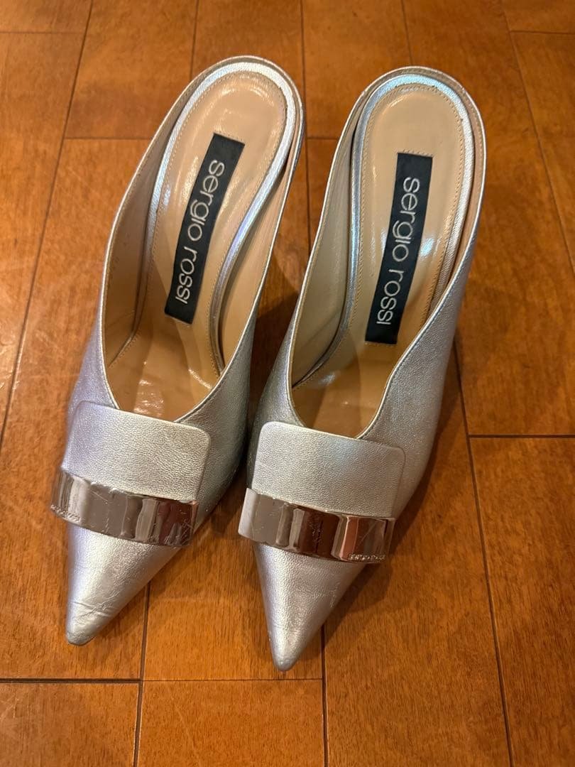 セルジオロッシ sr1 37 シルバー ヒール パンプス ミュール