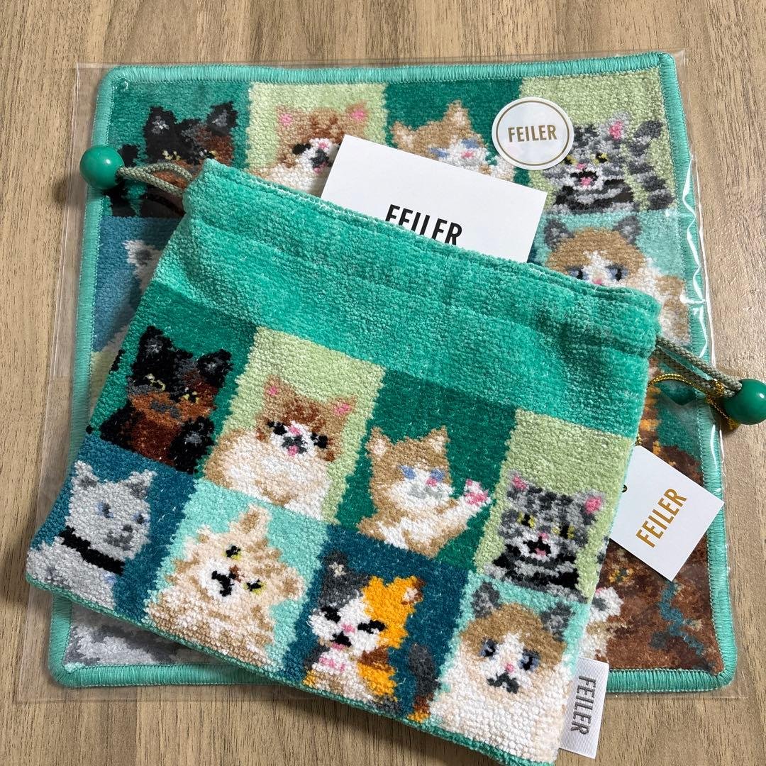 【完売品】フェイラー　ルックマイキャット　ハンカチ　巾着
