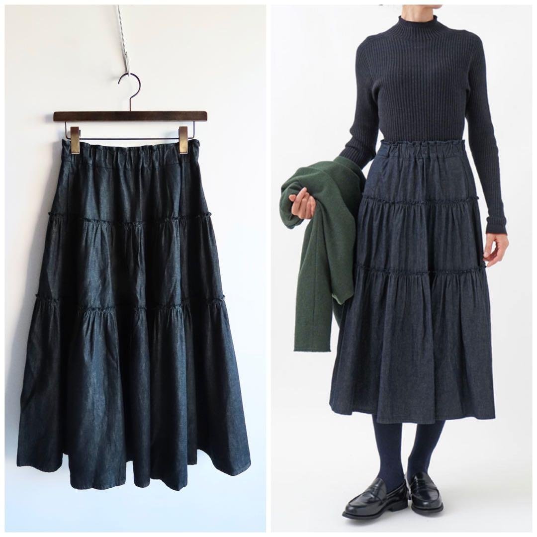 極美品 現行販売品 パラスパレス ムラ糸ダンガリーティアードスカート 0