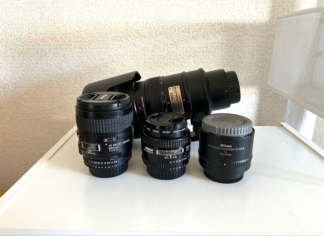 Nikon 24-70mm、50mm、60mmマクロ、テレコンバーターのセット