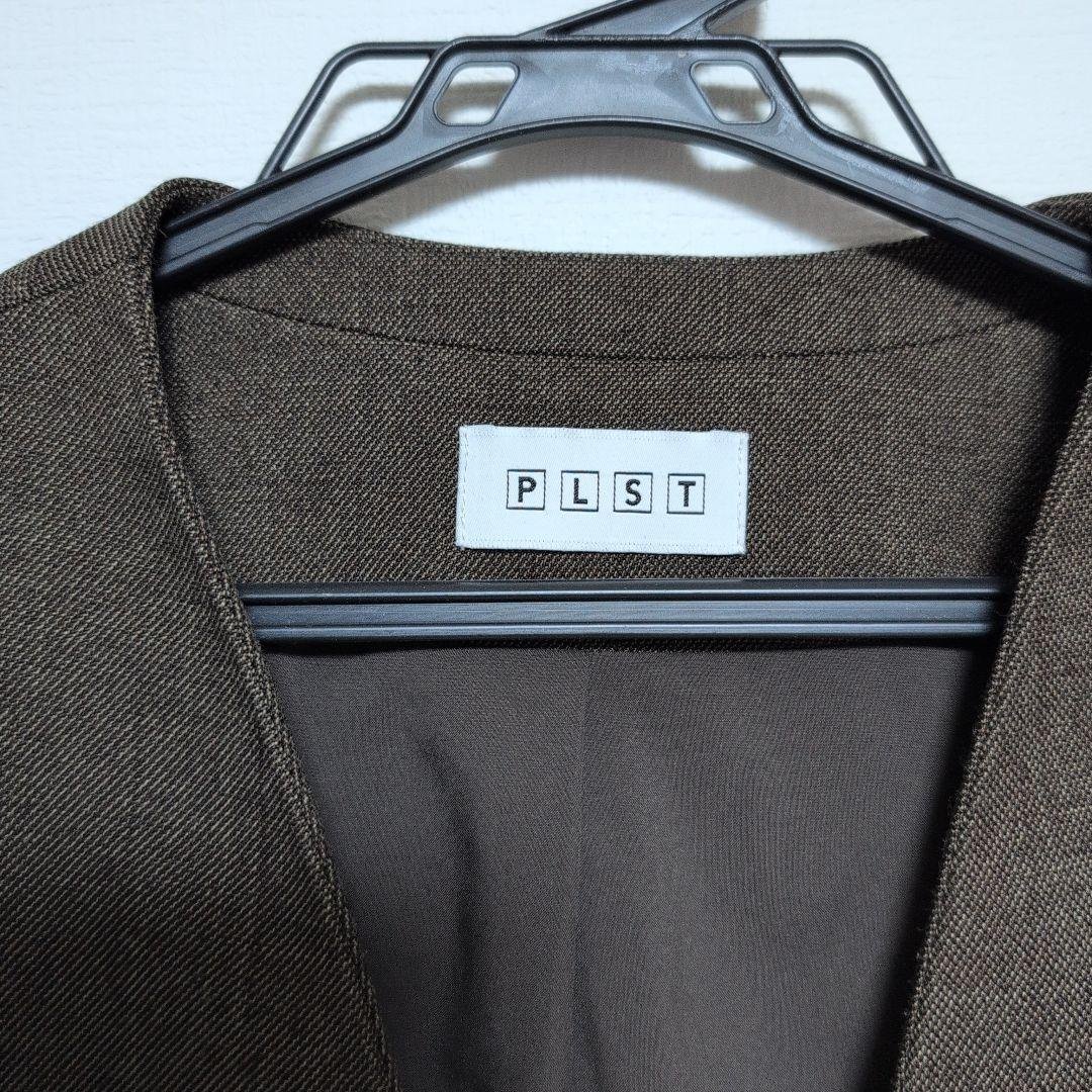 PLST プラステ　シャークスキン ノーカラーセットアップ　ブラウン　S