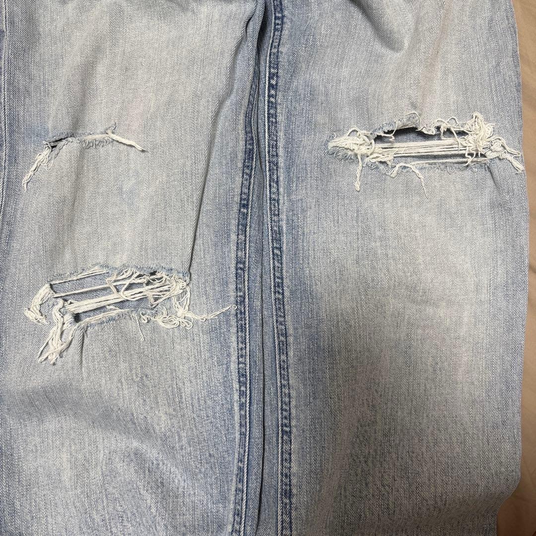 YANUK ライトブルー ハイウエスト ストレートダメージデニム