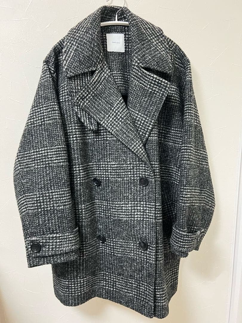 美品【24AW】Spick&Span Wスライバーチェックハーフコート 36