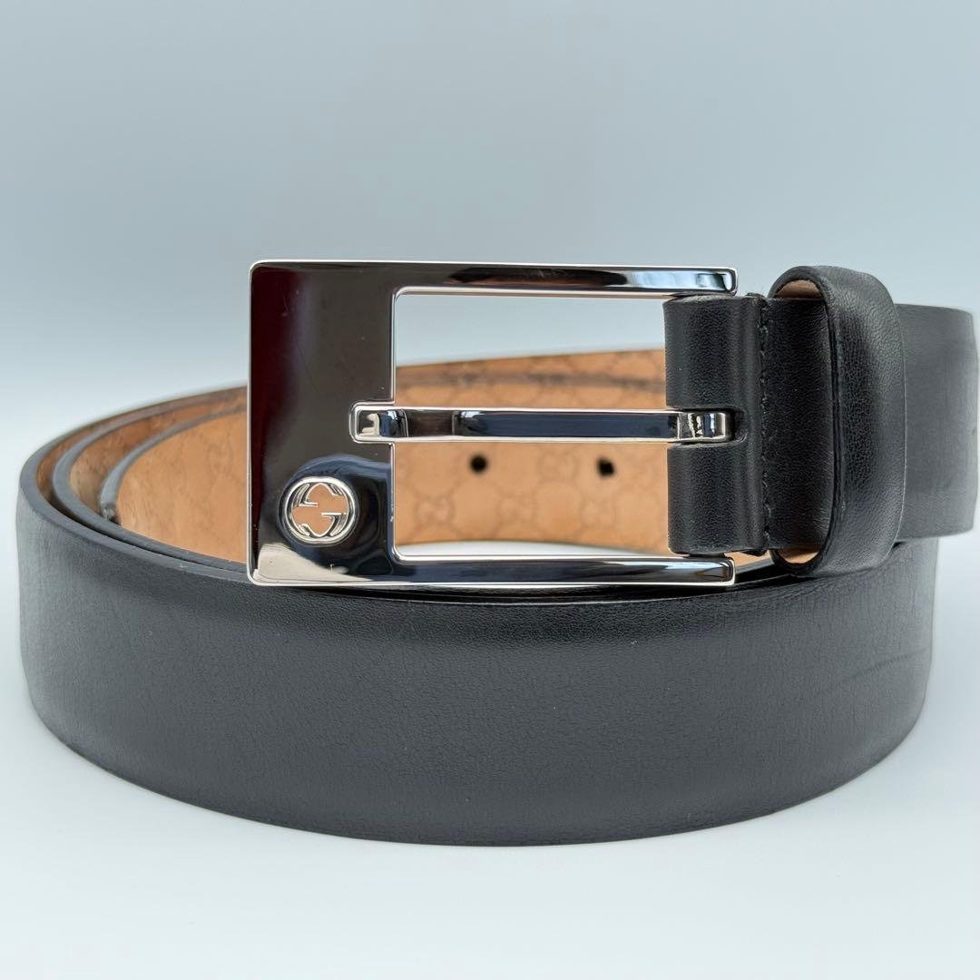 ✨良品✨GUCCI ベルト シマ GG柄 純正革 メンズ ロゴバックル ビジネス