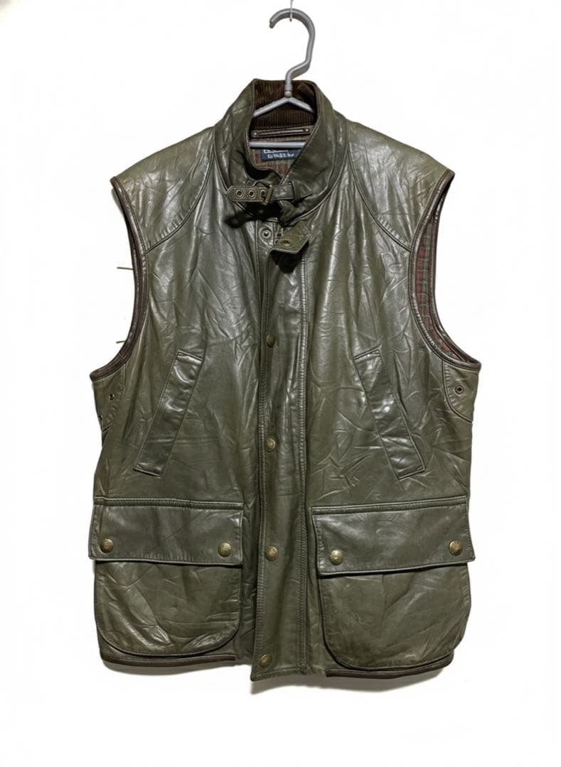 ラルフローレン　ラムレザーベスト 羊革 タータンチェック裏地 ヴィンテージ