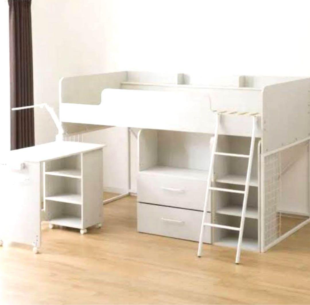 【美品・セット販売】ニトリ システムベッド デスク・収納付き ホワイト系
