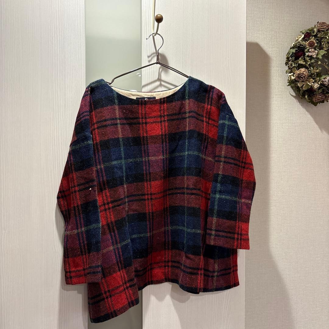 チェック柄長袖トップス 45r ウール