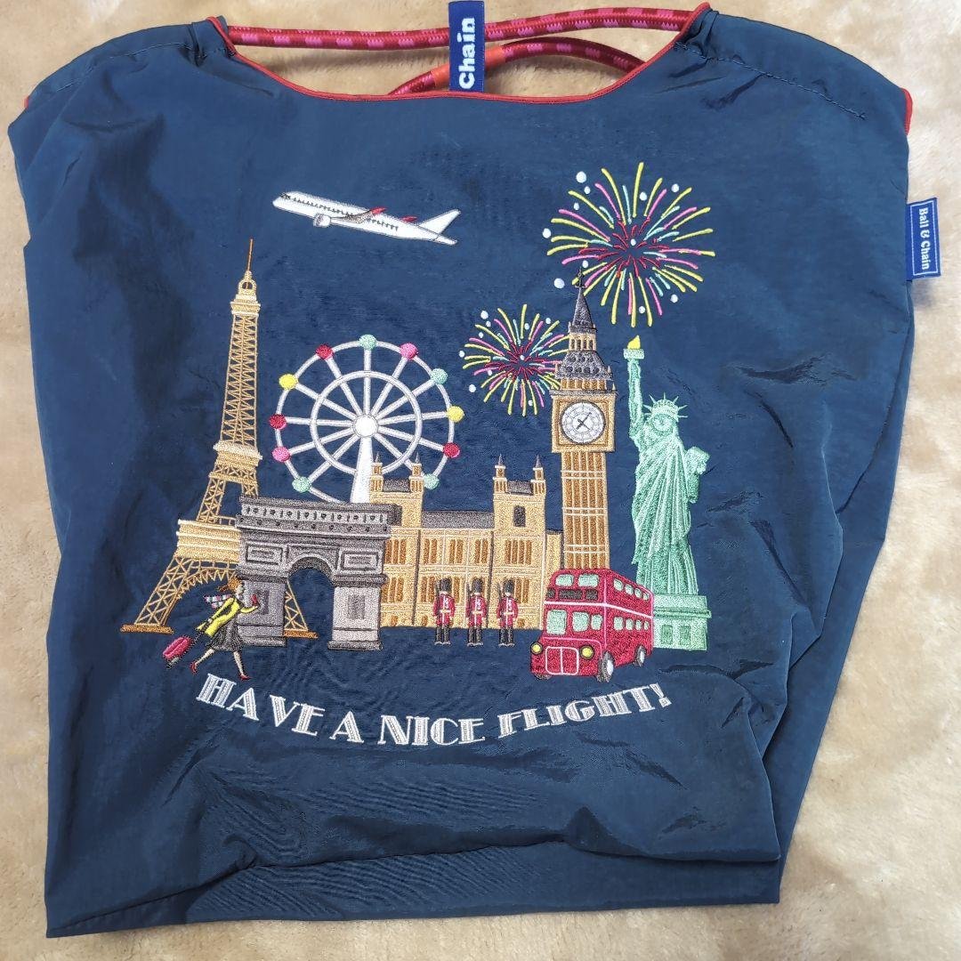 JAL　ポール＆チェーン　 エコバッグ 観光名所刺繍