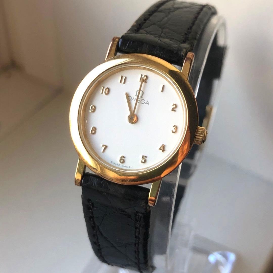 【美品】オメガ　OMEGA パール文字盤　レザーバンド　腕時計