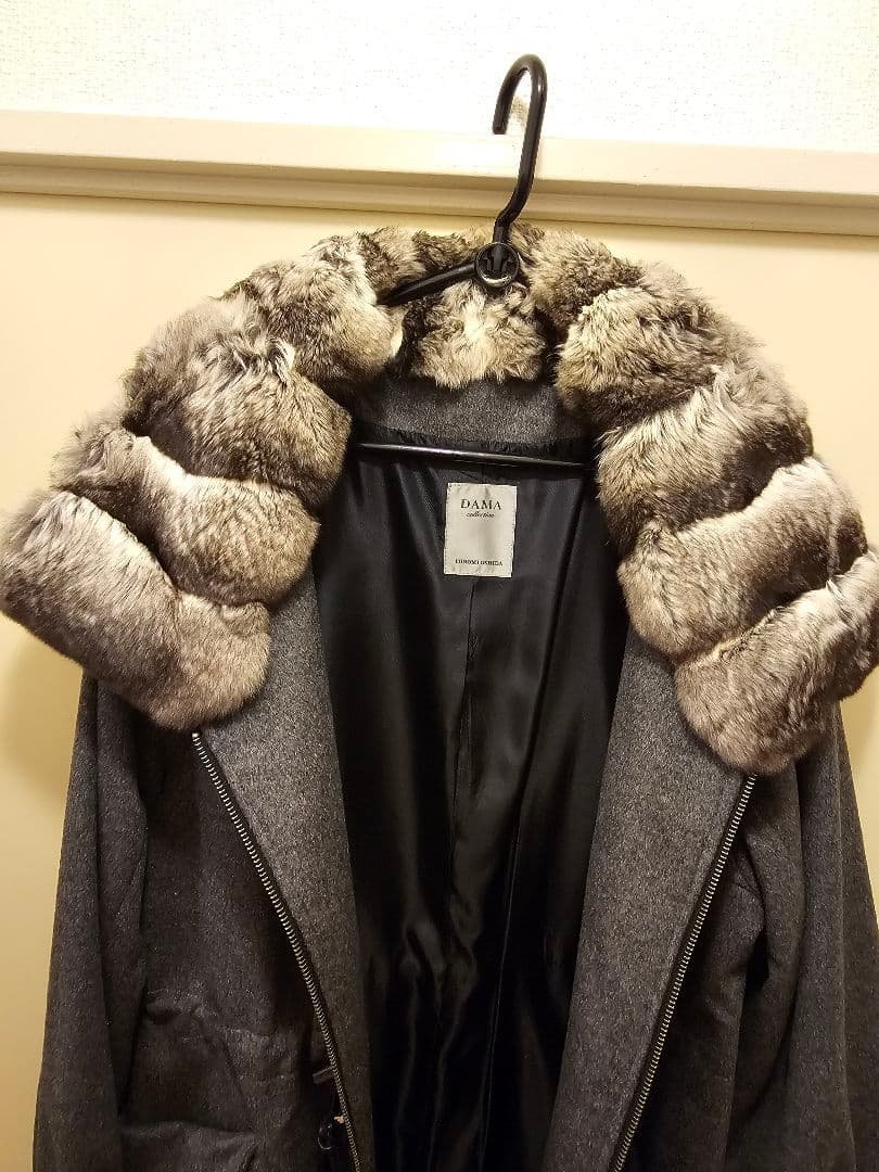 DAMAcollection　カシミア100%コート　チンチラファー襟