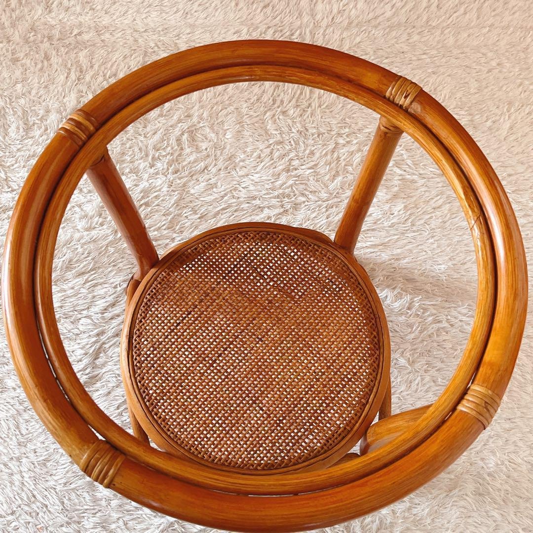 so様リクエスト品】籐 ラタン 丸テーブル　ガラス天板 昭和 レトロ 80年代