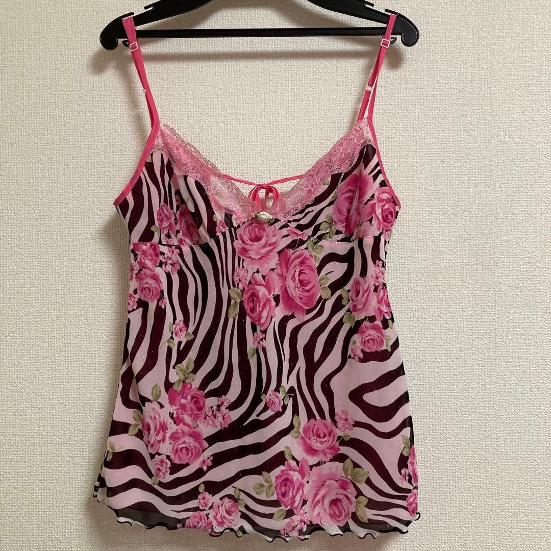 MARS マーズ　ゼブラ薔薇柄　キャミソール　ピンク