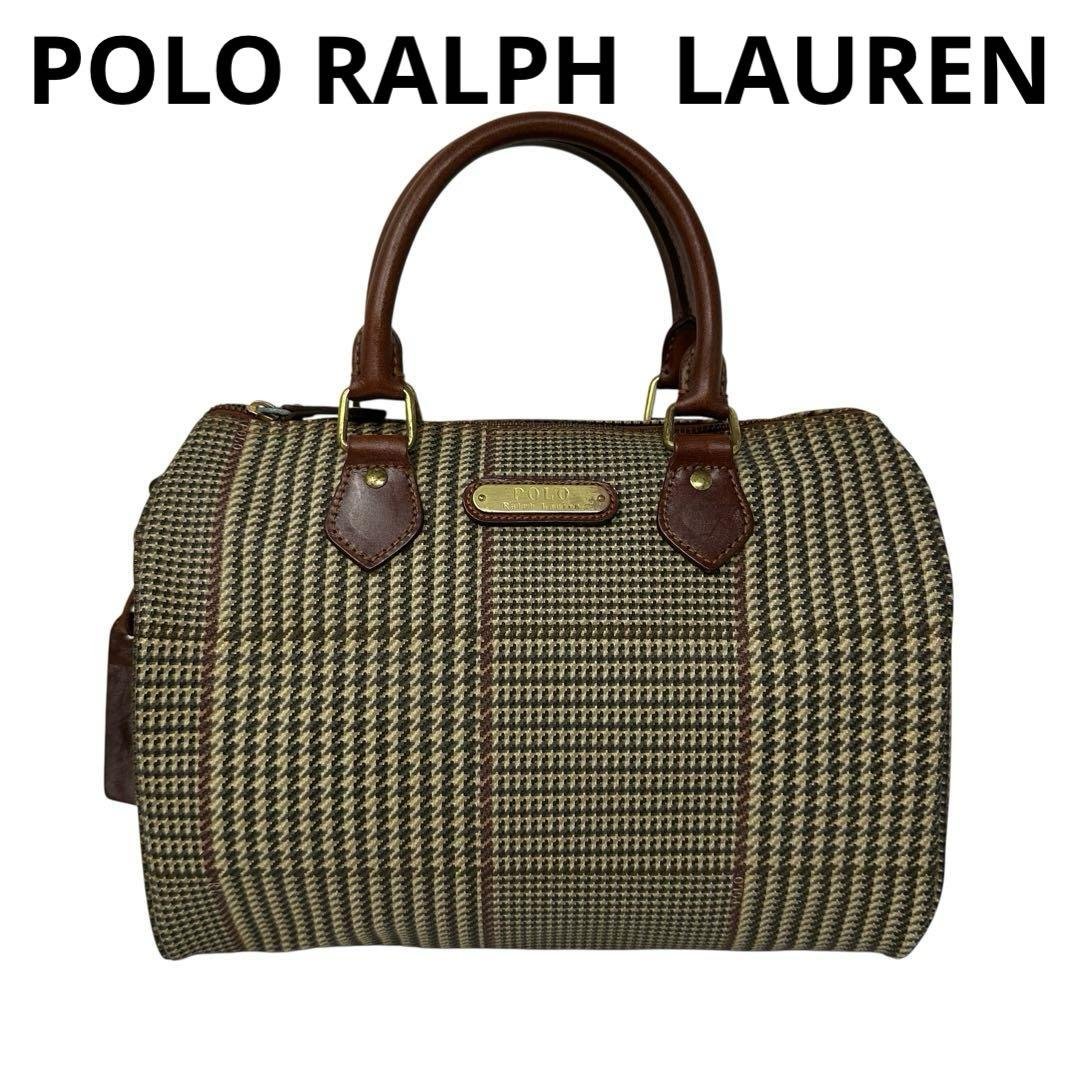 【美品】 ポロラルフローレン　ボストンバッグ　ハンドバッグ　千鳥柄　ブラシe45