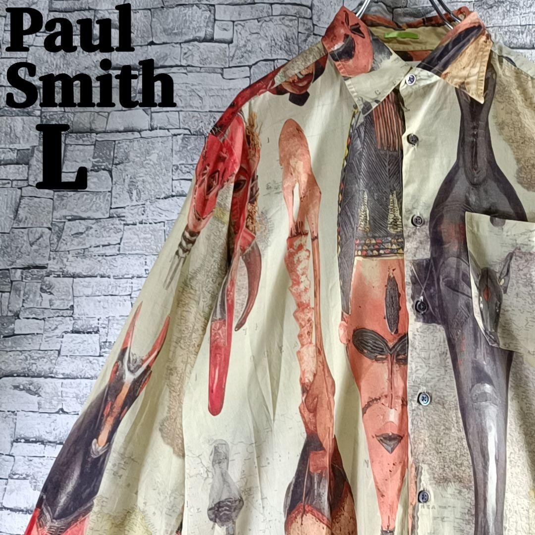 希少✨Paul Smith 長袖BDシャツ アフリカンマスクプリント 総柄 L