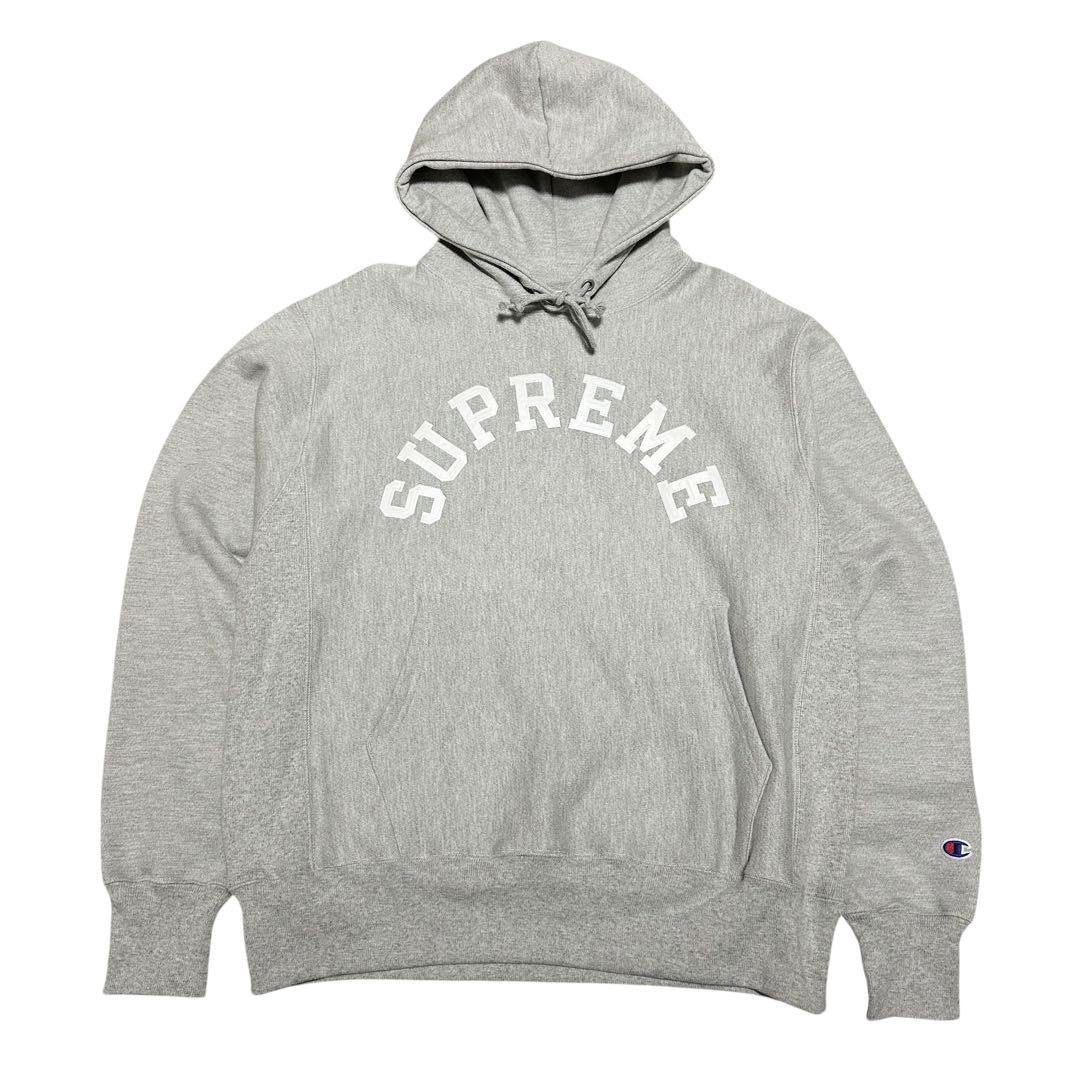 【美品】シュプリーム　チャンピオン　コラボ　パーカー　アーチロゴ　刺繍　グレーL