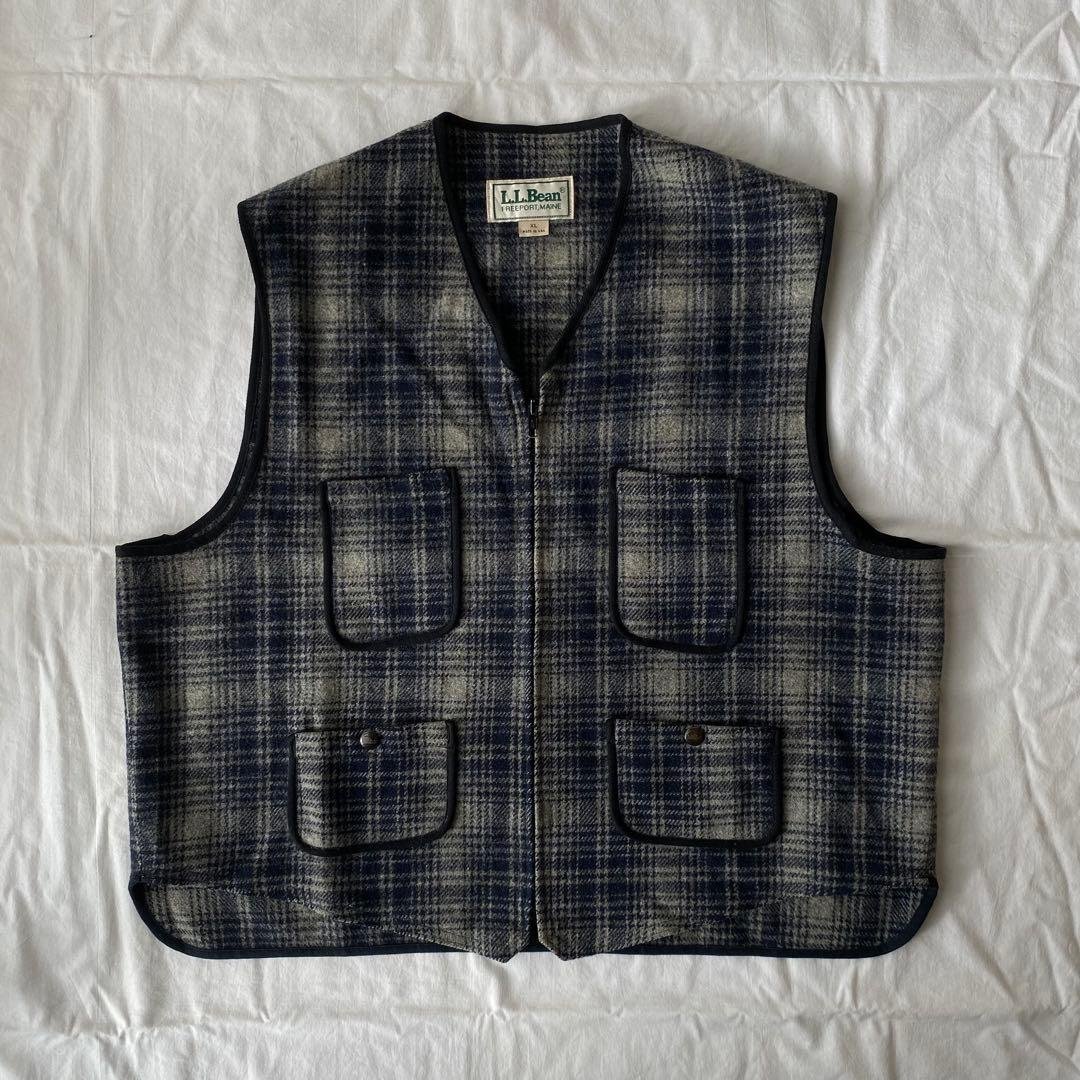 80s 90s USA製 エルエルビーン ウールベスト オンブレ
