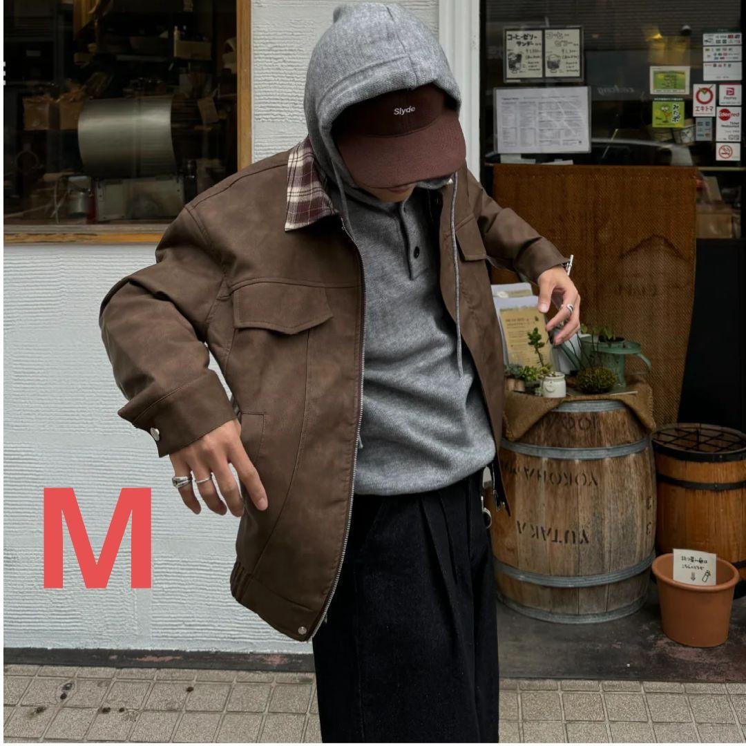 襟チェックレトロジャケット KA5011 - ブラウン / M