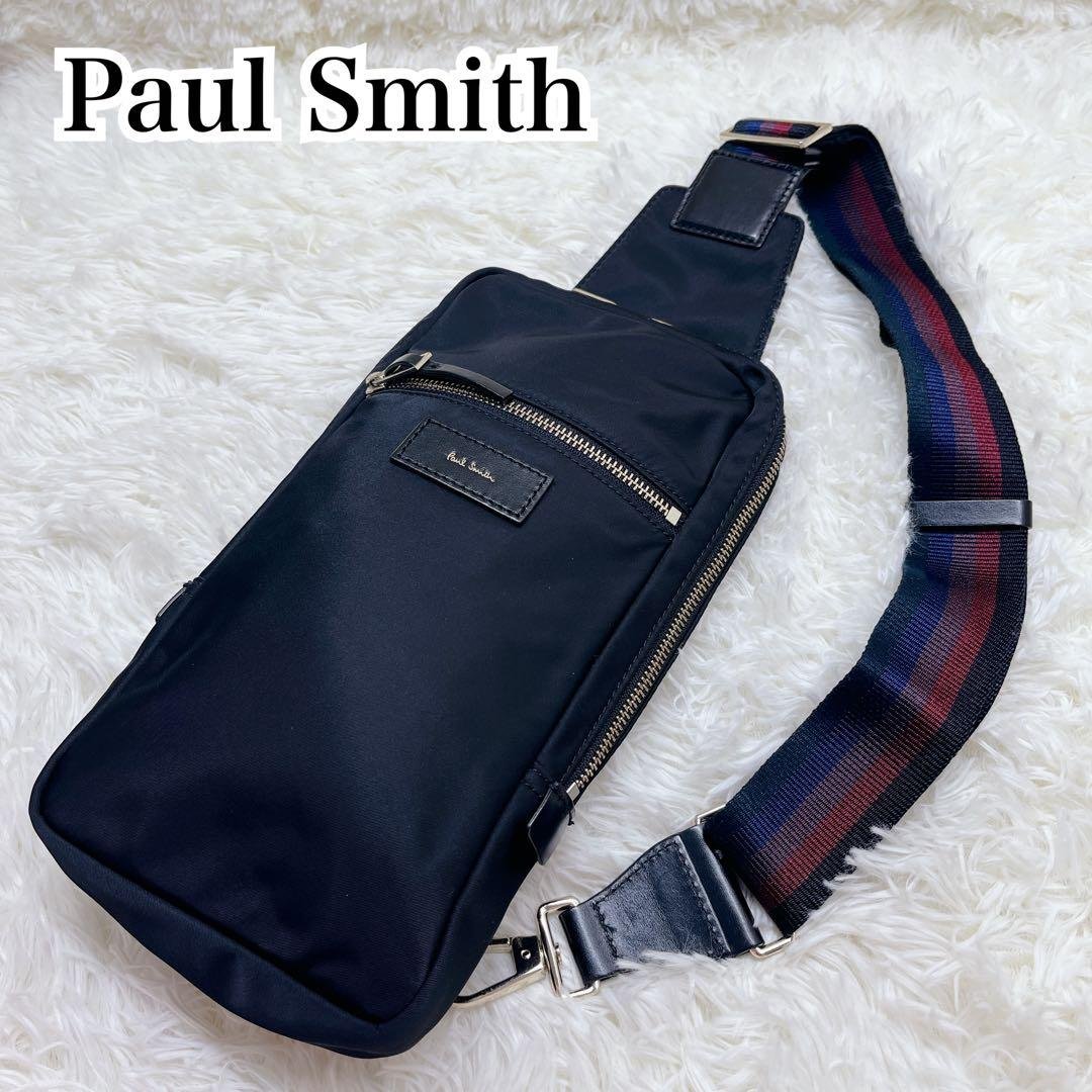 極美品 PaulSmith ポールスミス ボディバッグ ストライプ ナイロン