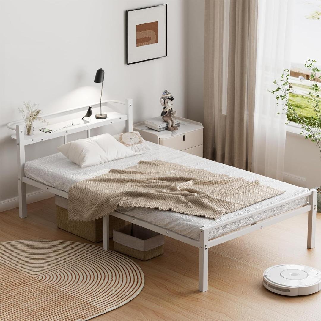 ベッドフレーム シングルベッド 宮棚付き2口コンセント 耐荷重300kg