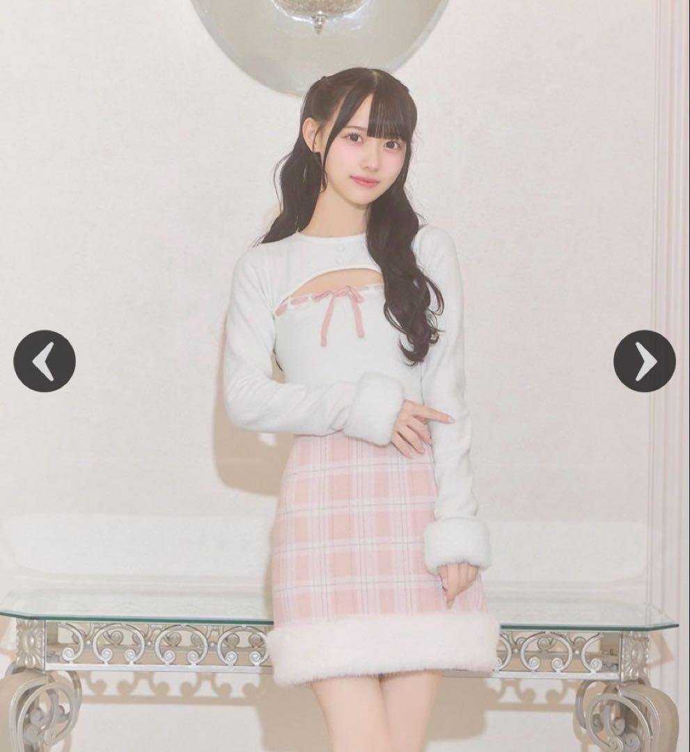 デコルテオープンチェックファーワンピ　ミシェルマカロン　高嶺のなでしこ　コラボ