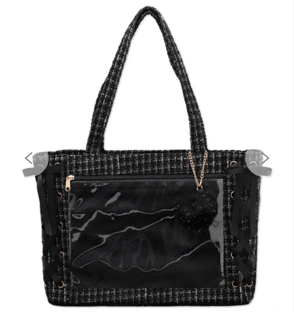 wego ツイードレースアップ痛バッグs ブラック