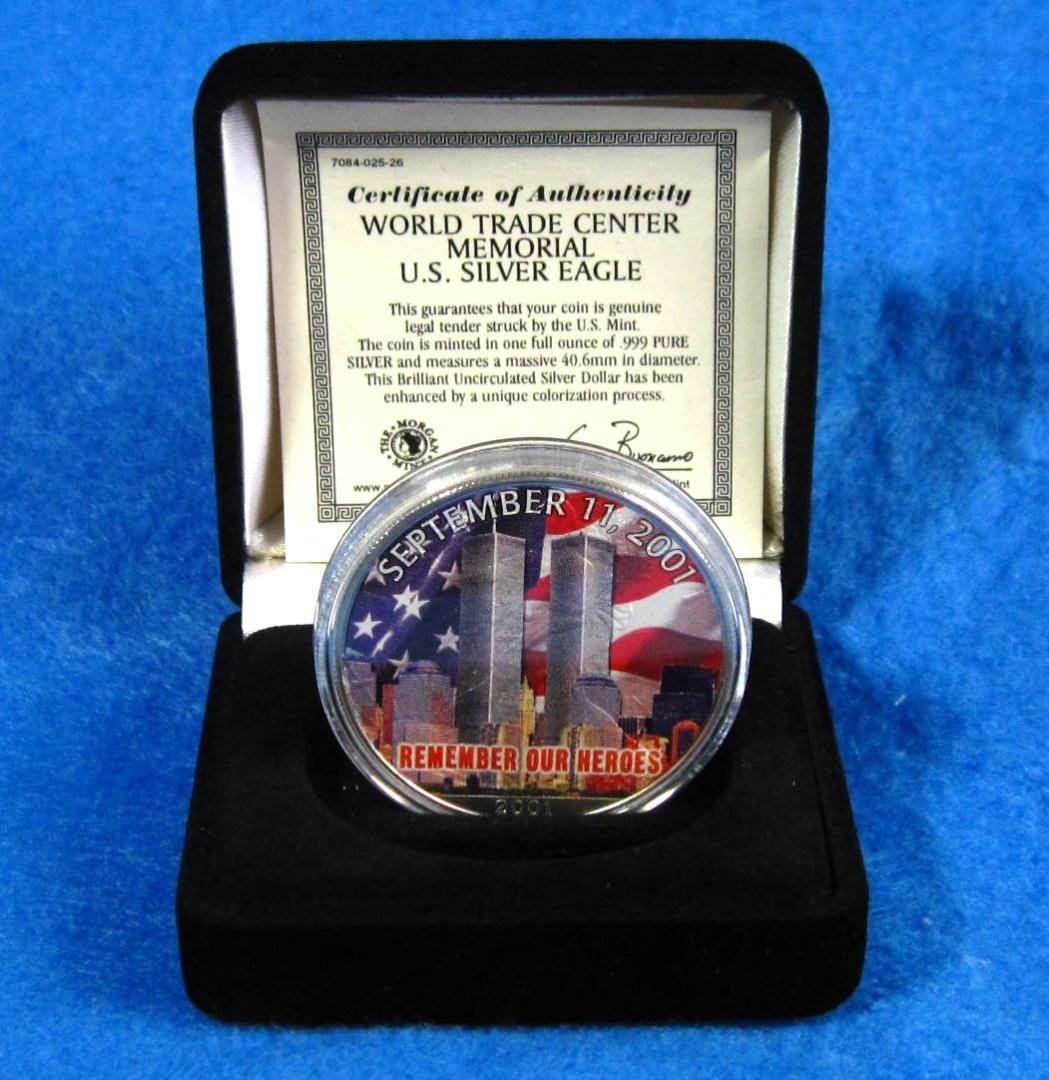 ０１年　カラー　アメリカンシルバーイーグル　１オンス１ドル銀貨　ＷＴＣリメンバー