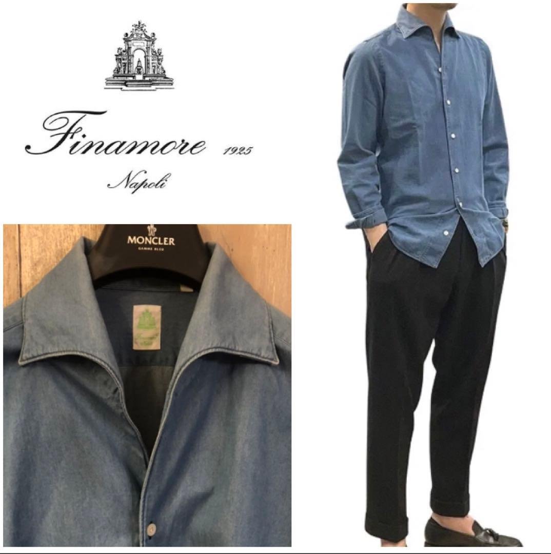 新作 フィナモレ MANUEL ワンピースカラー インディゴ デニムシャツ