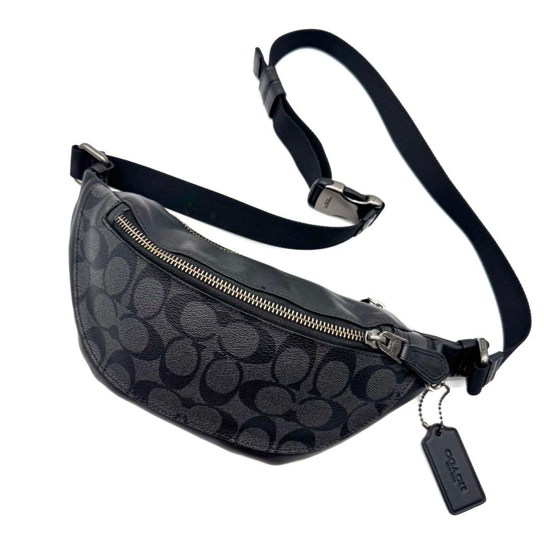 極美品✨コーチ ボディバッグ ウエストバッグ シグネチャー ブラック&グレー