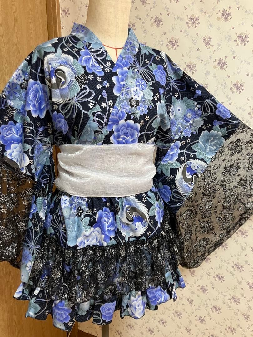 姫ギャル　浴衣ドレス　①黒×水色　地雷系　量産型　y2k　平成