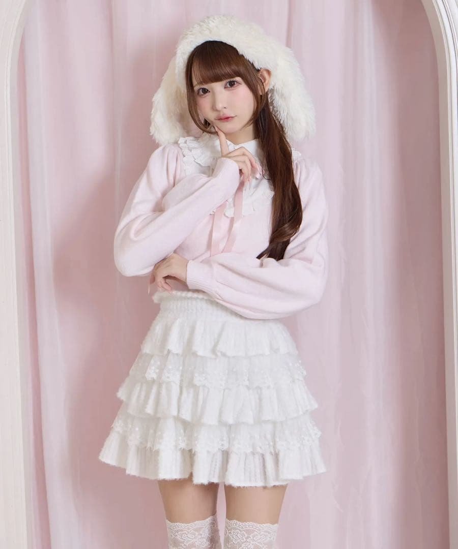 Honey Cinnamon ヨーク切替コットンレースニットトップス