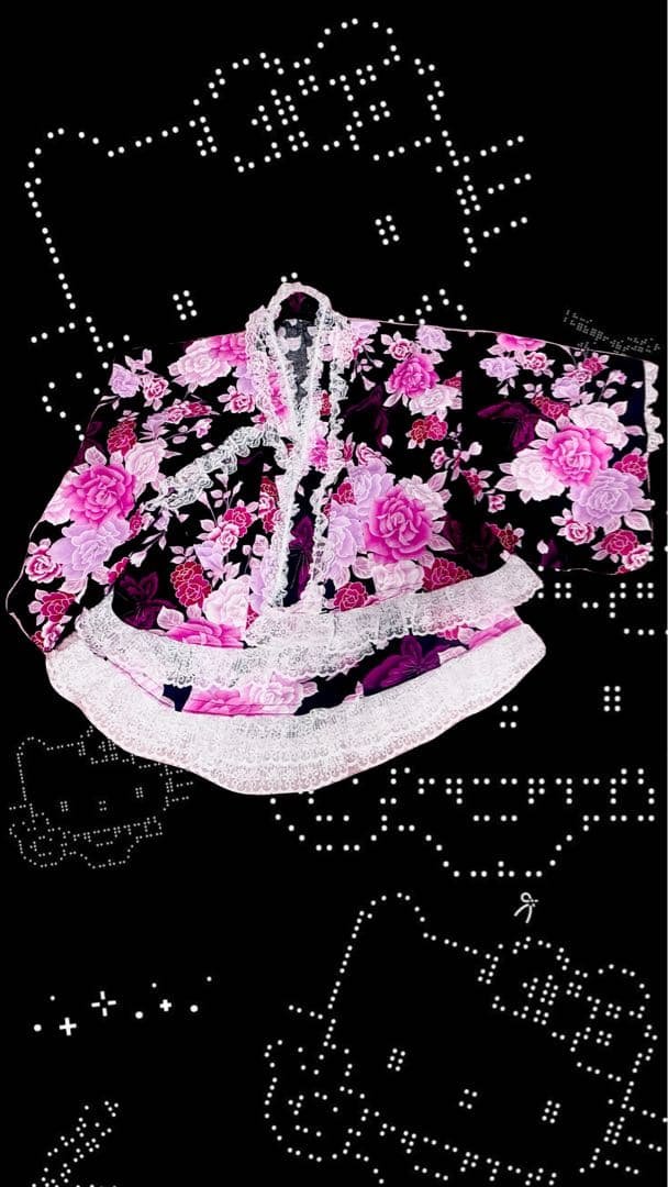 浴衣ドレス 姫ギャル 地雷系 大人用 浴衣レース付き 花柄 黒 ピンク