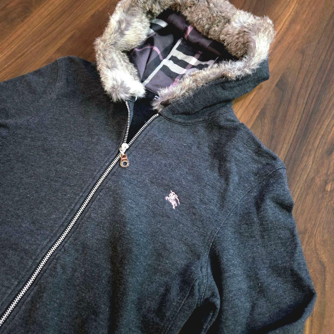 美品 burberry black label Fur Zip Hoodie M