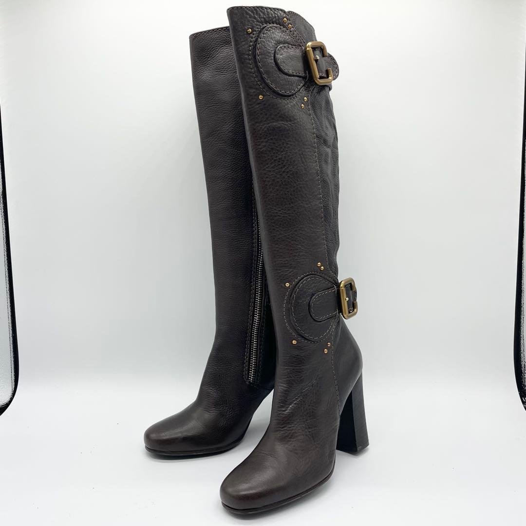 【美品】Chloe クロエ ロングブーツ サイドジップ レザー 金具 23cm