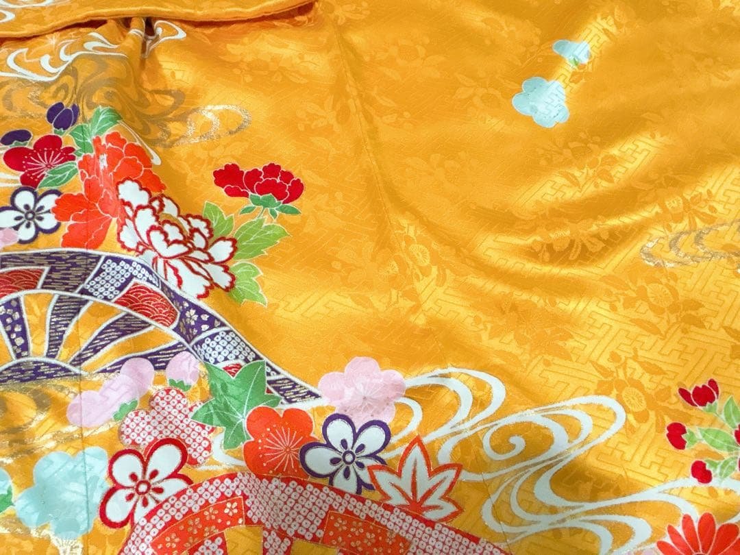 【年始特大セール】七五三 7歳着物 山吹色 正絹 千總【美品】