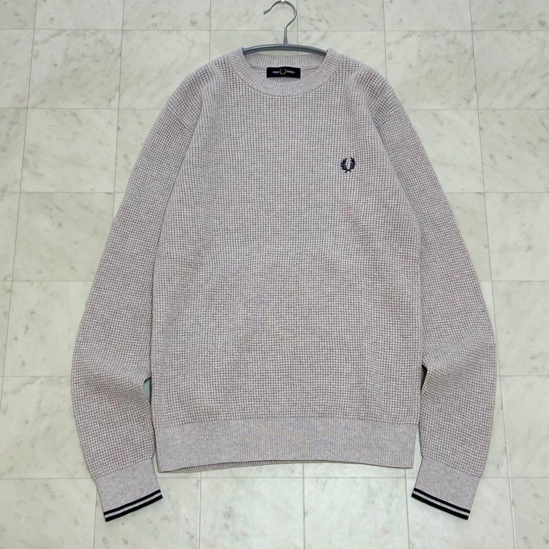 美品✨FRED PERRY ワッフルクルーネックニット ロゴ刺繍 ユニセックス