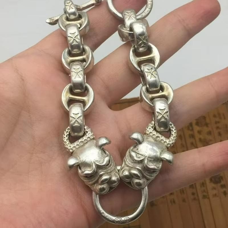 シルバー925 ダブルブルドッグ ヴィンテージチェーンブレスレット