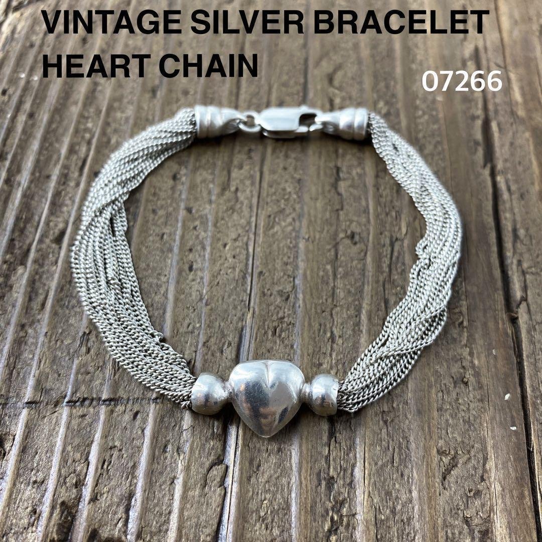 ヴィンテージ ハートチェーンブレスレット 925 シルバー アンティーク 1