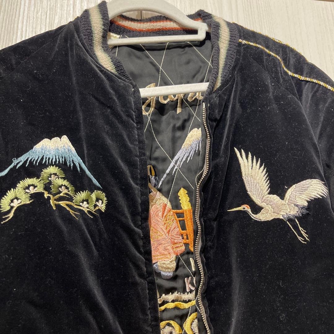 【hibu様】港商　テーラー東洋スカジャン　黒　L サイズ　別珍　鶴