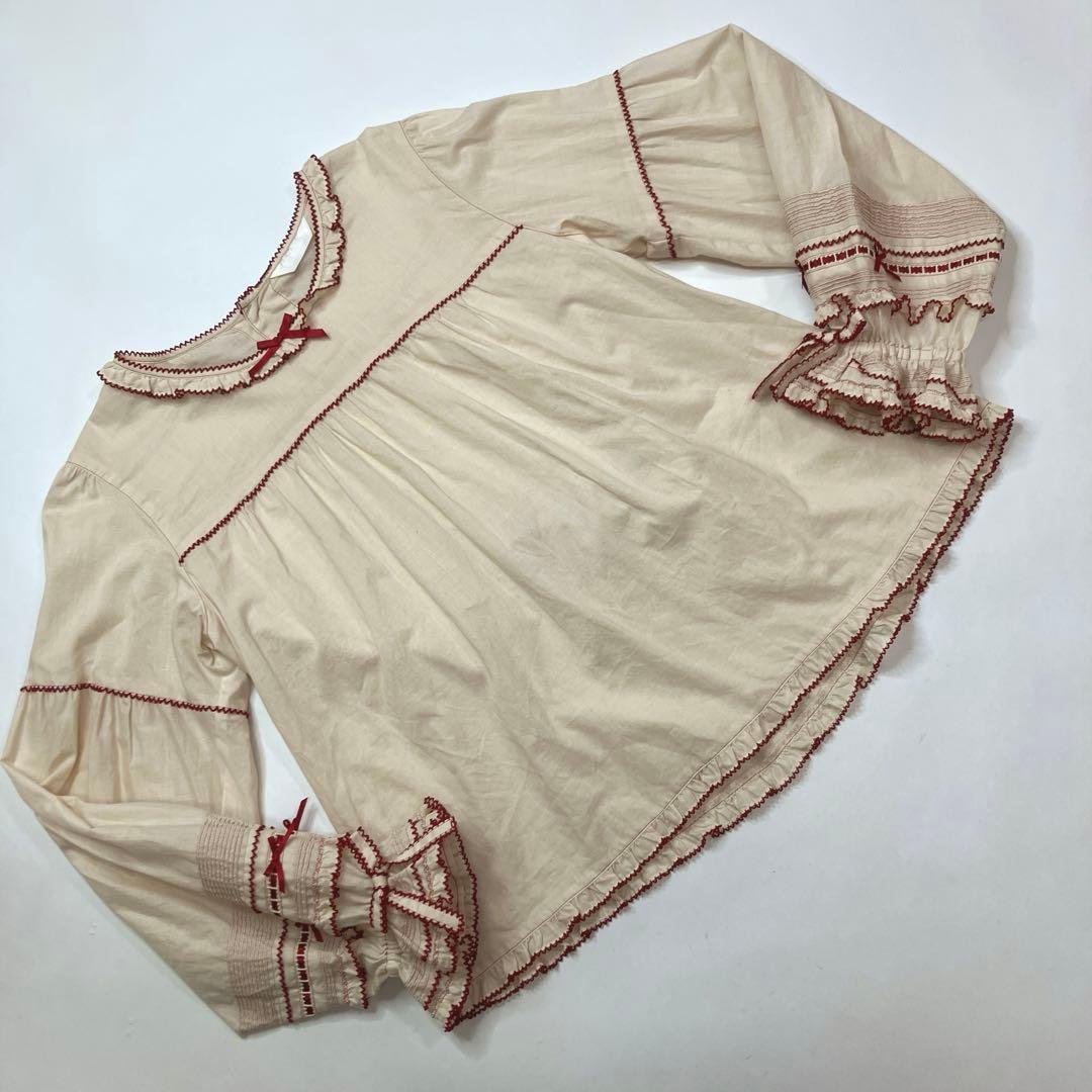 【美品】ピンクハウス 生成 ピコフリル使い 綿ローンブラウス/2024年 秋