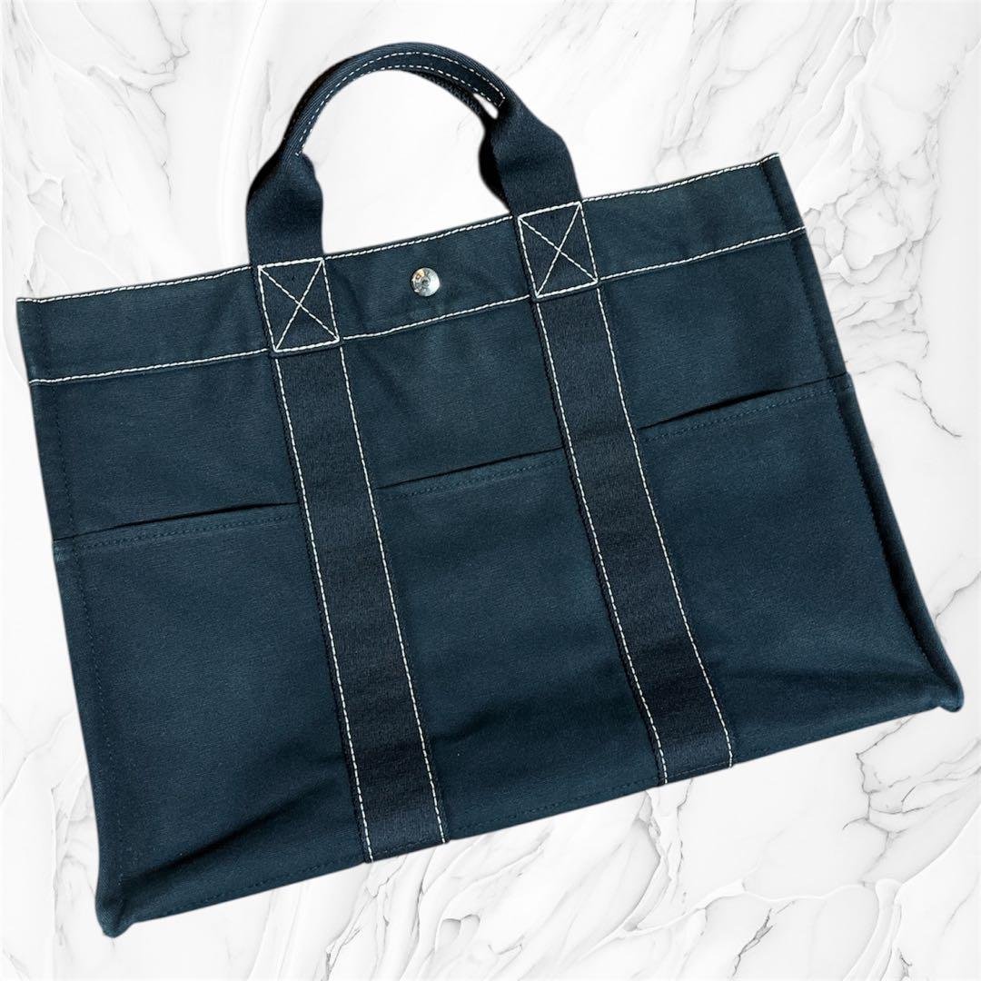 HERMES エルメス ドーヴィルMM トートバッグ キャンバス ネイビー 正規