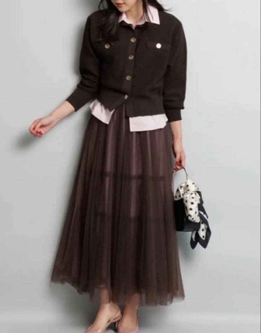 【美品】ジャスグリッティー 金ボタン ニットカーディガン ブラウン