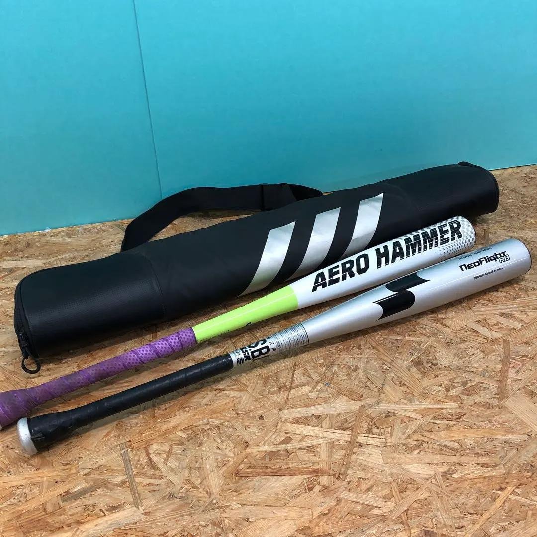 M3471　野球 軟式用バット 2本 adidasバットケース セット
