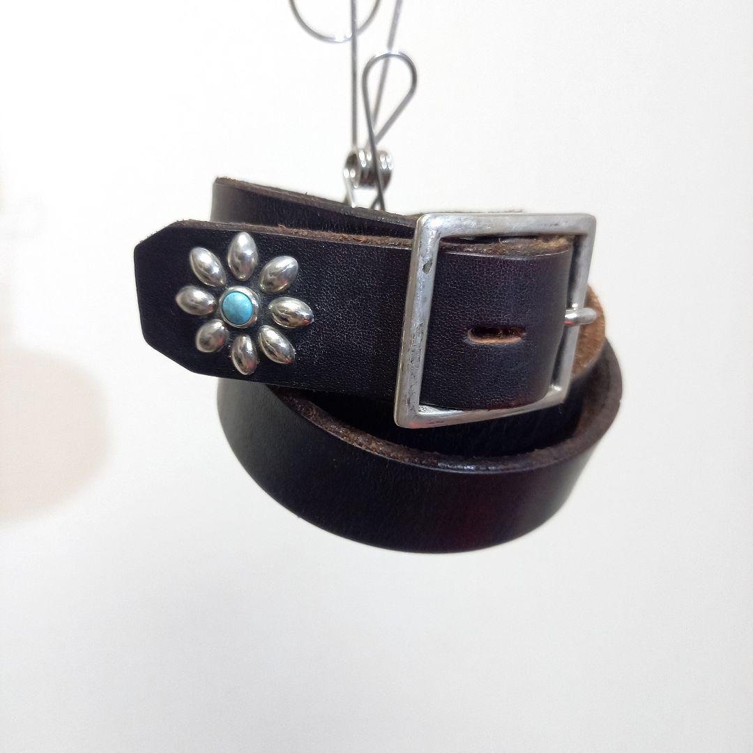 HTC End Only フラワー ターコイズ 3cm幅 スタッズベルト 32