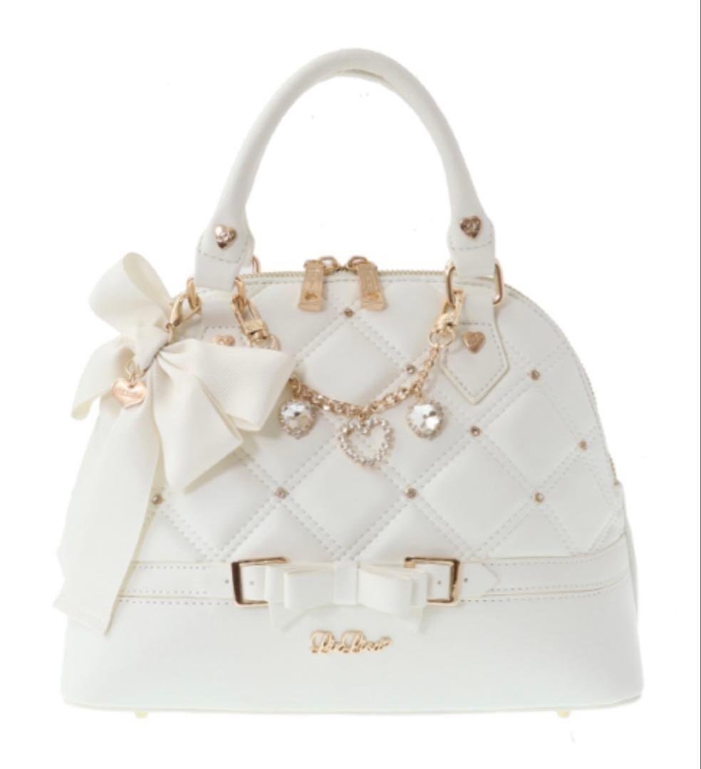 LIZLISA ビジューキルティングハンドバッグ ホワイト
