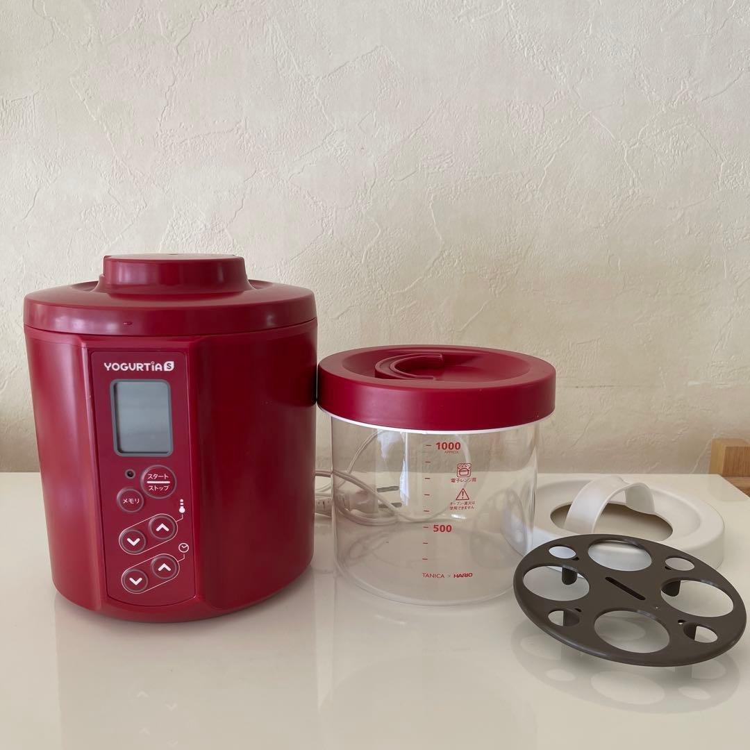 TANICA YS-02G ヨーグルティアS レッドHARIOガラス容器2個