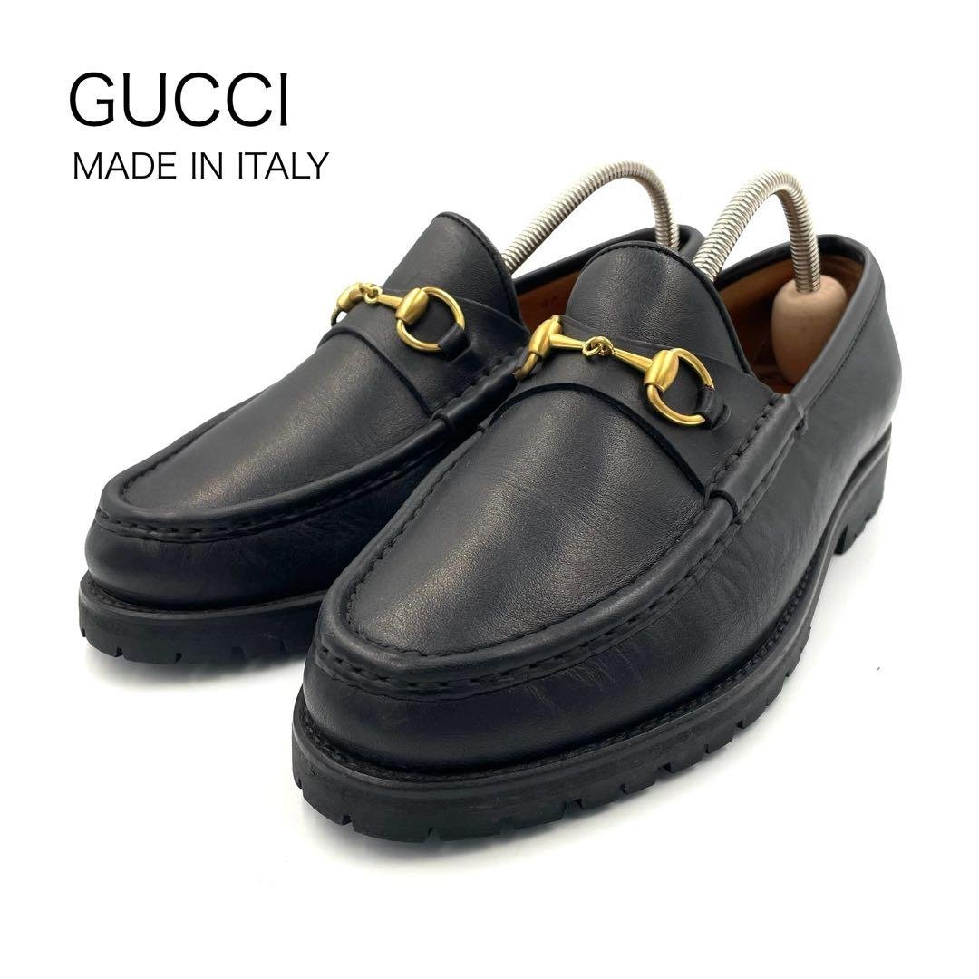 《未使用級》グッチ ホース ビット ローファー レザー ゴールド金具 黒系 37