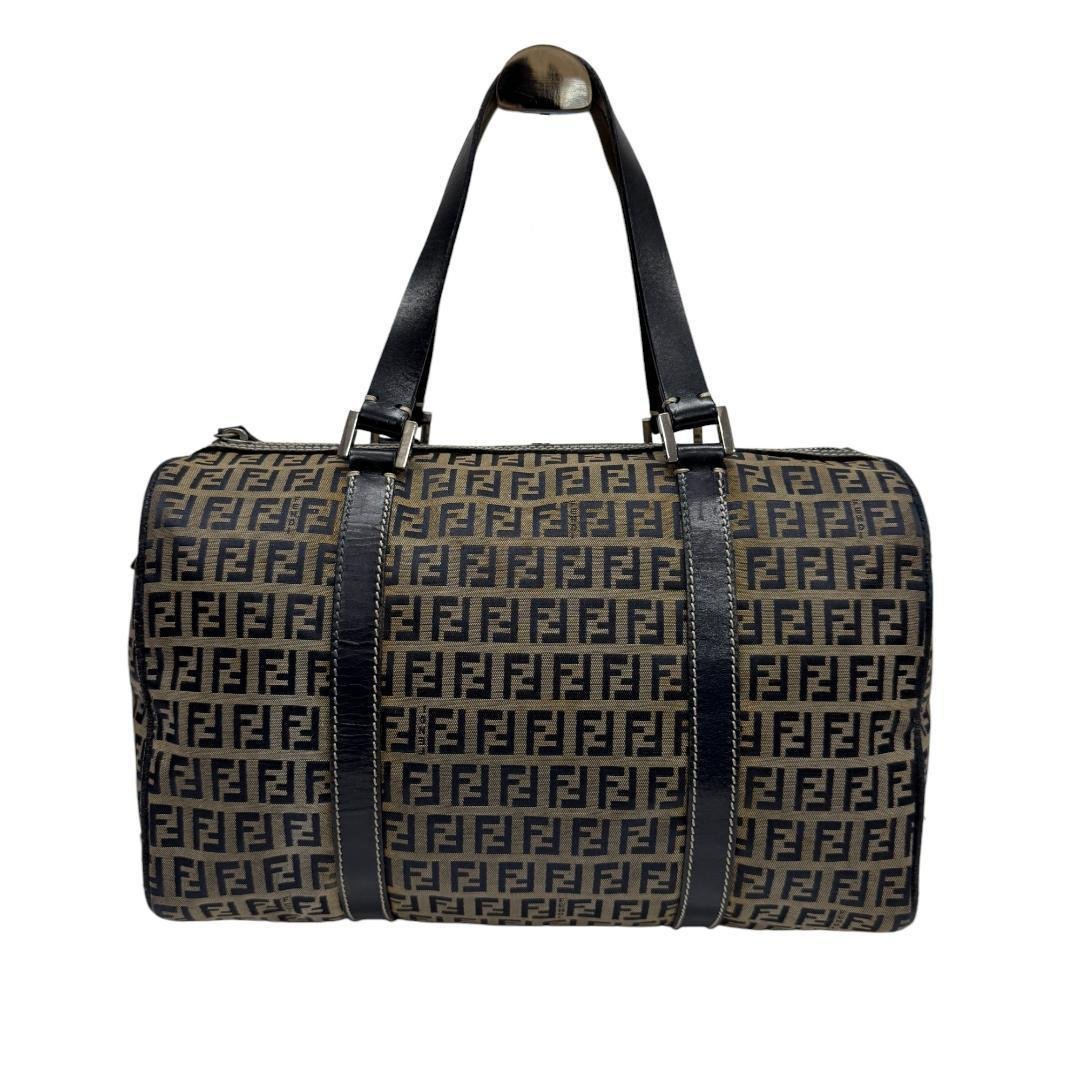 美品 FENDI ズッキーノ ミニボストン ハンドバッグ キャンバス ネイビー