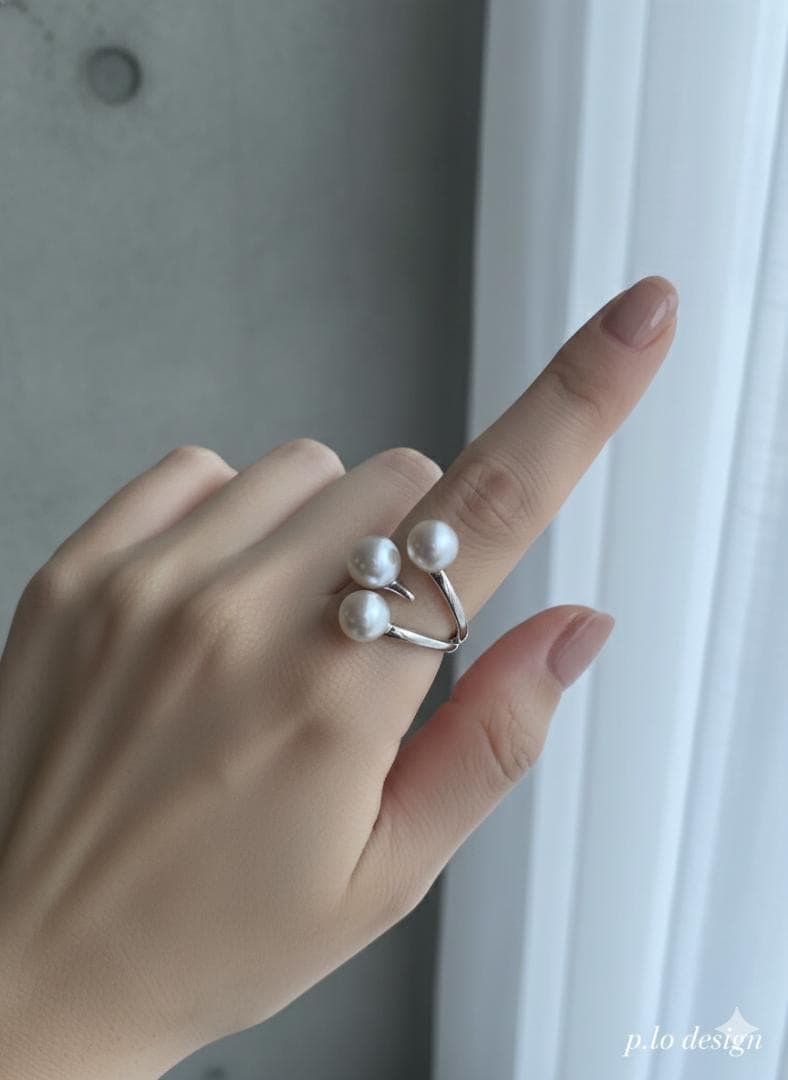特✨希少アコヤ真珠 真多麻 3連パールリング SILVER925 | p.l.o