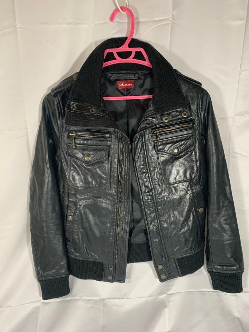 2月1日までうきち！Avirex 黒 レザージャケット G-1 S